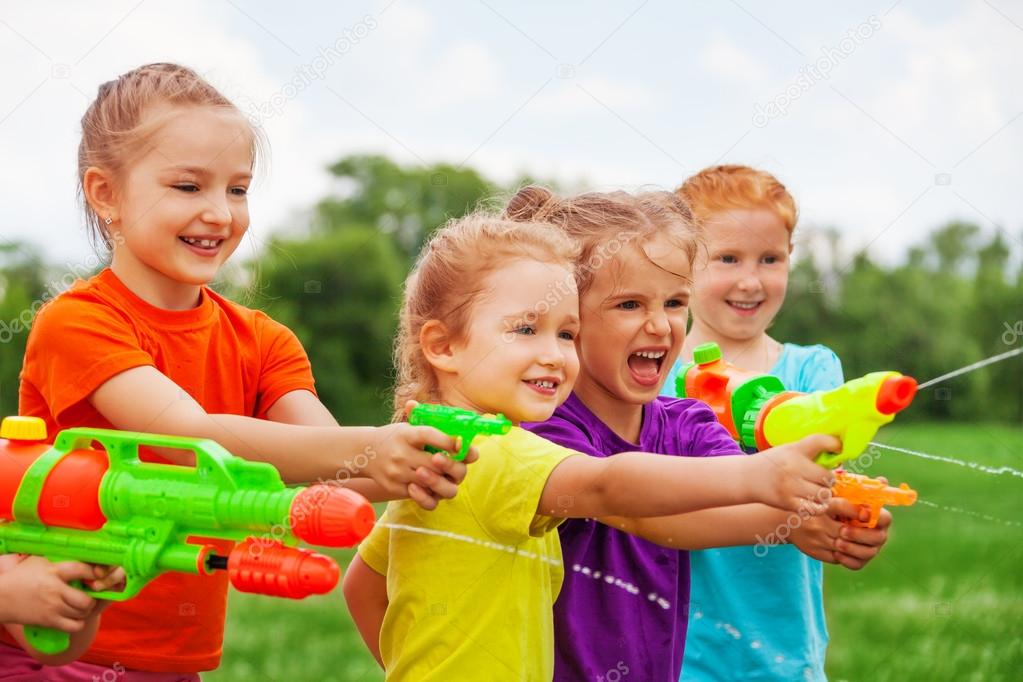 Kids with water guns