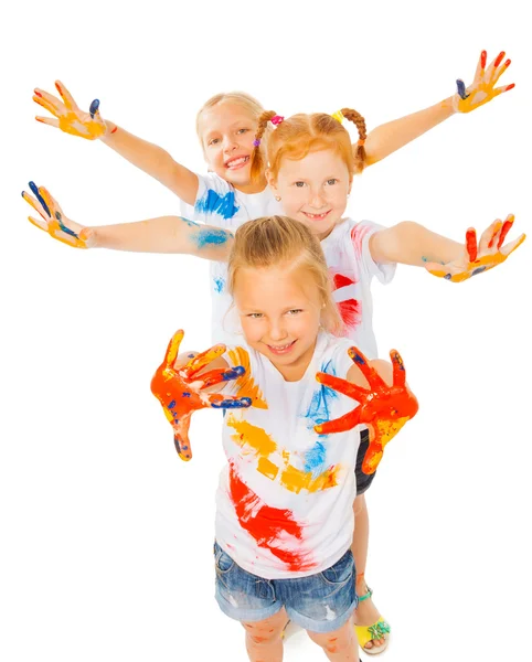 Girls show painted palms — Stock Photo, Image