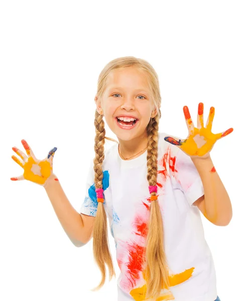 Girl shows hands — Stock Photo, Image