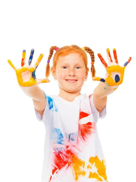 Girl shows her palms — Stock Photo, Image