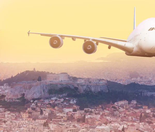 Frontansicht Eines Düsenflugzeugs Der Luft Athen Griechenland — Stockfoto