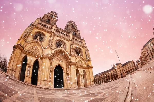Tiempo Navidad Orleans Plaza Catedral Sainte Croix Durante Invierno Nieve —  Fotos de Stock