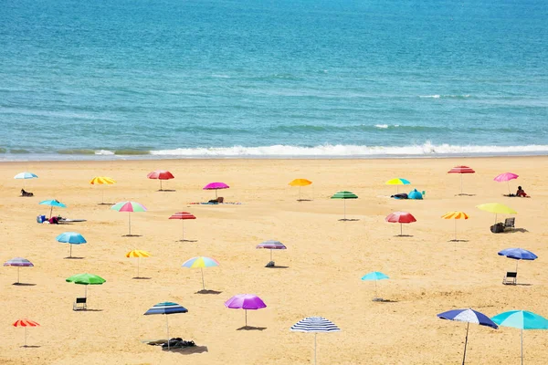 Beach Panorama Many Sunshade Umbrellas Sea Resort — Stock Photo, Image