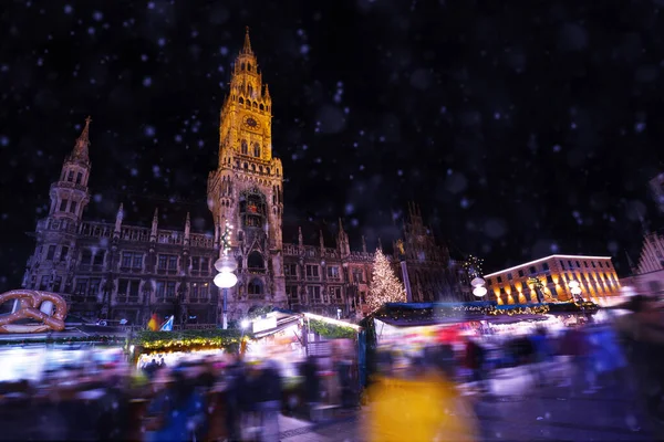 Nocne Święta Bożego Narodzenia Widok Monachium Marienplatz Nowy Ratusz Neues — Zdjęcie stockowe
