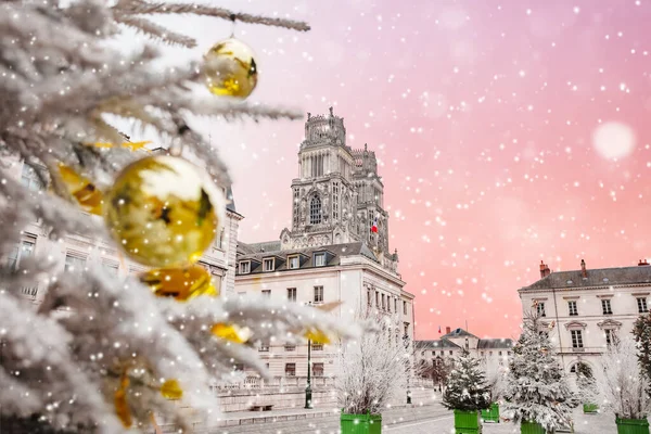 Bola Navidad Árbol Año Nuevo Plaza Sainte Croix Orleans Francia —  Fotos de Stock