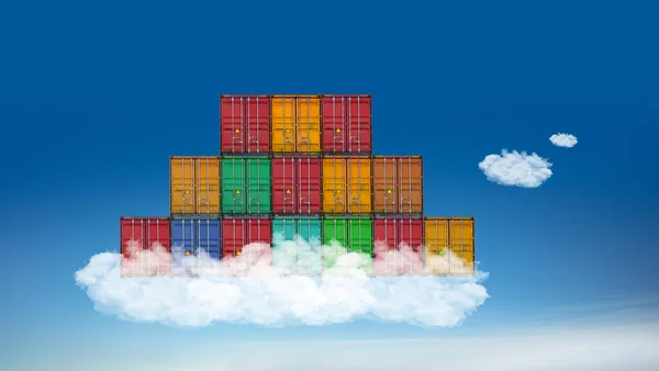 Devops Konzept Containerstapel Fliegen Der Cloud Darstellung Der Software Infrastruktur — Stockfoto