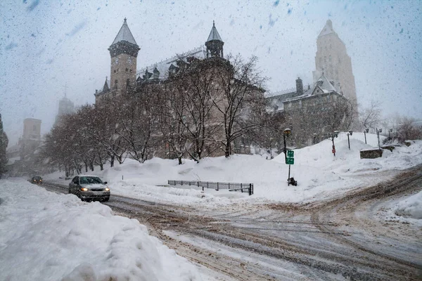 City Hall Quebec Canada Heavy Snowfall Huge Blizzard — Stock Fotó