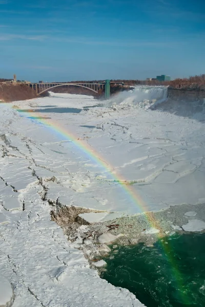 View Niagara Falls Colorful Rainbow Ontario Canada International Crossborder Bridge — Stock Photo, Image