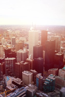 Areal panorama of Toronto city at winter from CN tower from downtown part