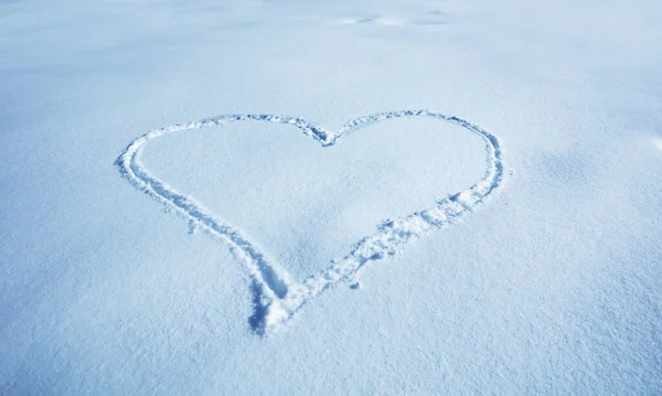 Heart Shape Drawn Snow View Love Winter Vacation Concept — Foto Stock