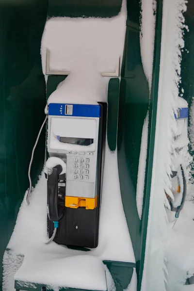 Street Phone Booth Covered Snow Strong Storm Quebec City — Stock Photo, Image