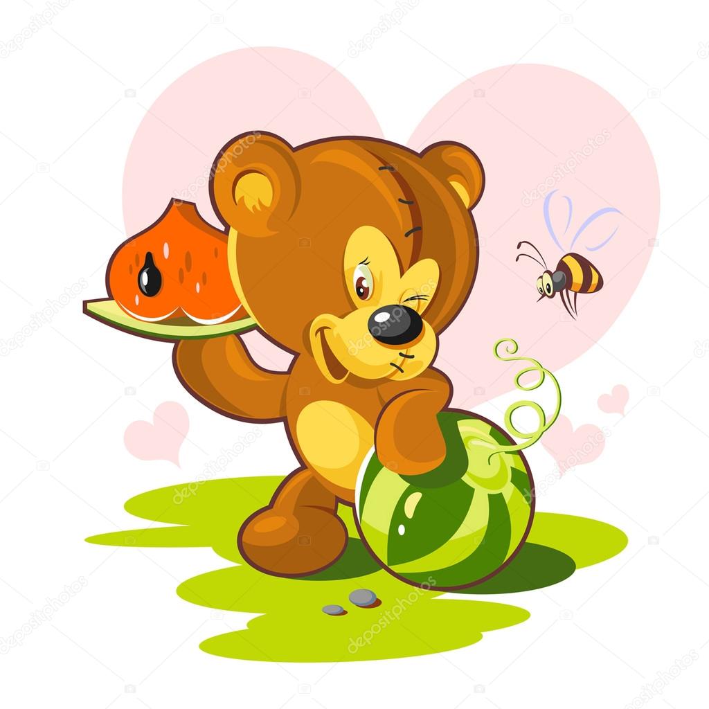 Card Valentine's Day. teddy bear and a slice of watermelon in a heart  shape. Stock Vector Image by ©artist_as #39033689