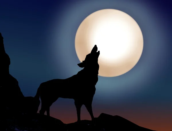 Wolf heult über den Vollmond — Stockfoto