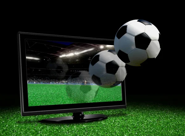 Ball kommt aus dem LCD-Fernseher — Stockfoto