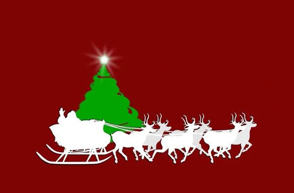 Weihnachten Hintergrund, Weihnachtsmann auf Schlitten mit Rentieren — Stockfoto