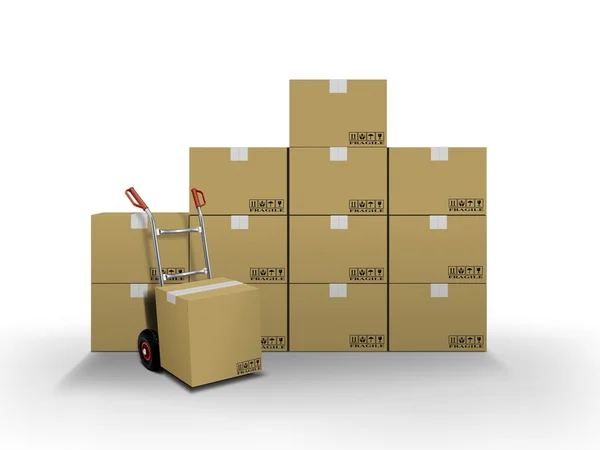 Cajas de entrega y camión de mano — Foto de Stock