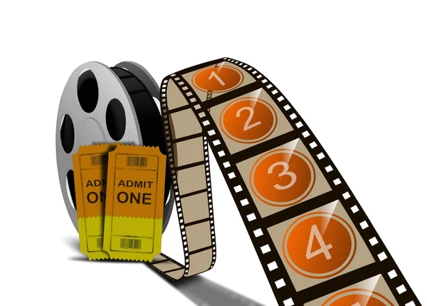 Film film makaraları ve bilet — Stok fotoğraf