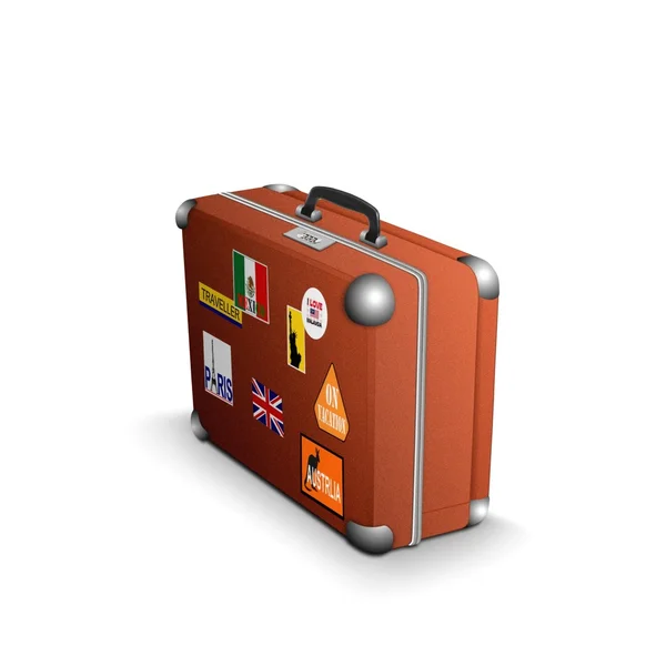 Suitcase with travel stickers — Stock Photo, Image