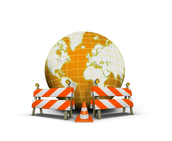 Website onder constructie met globe en barrière — Stockfoto