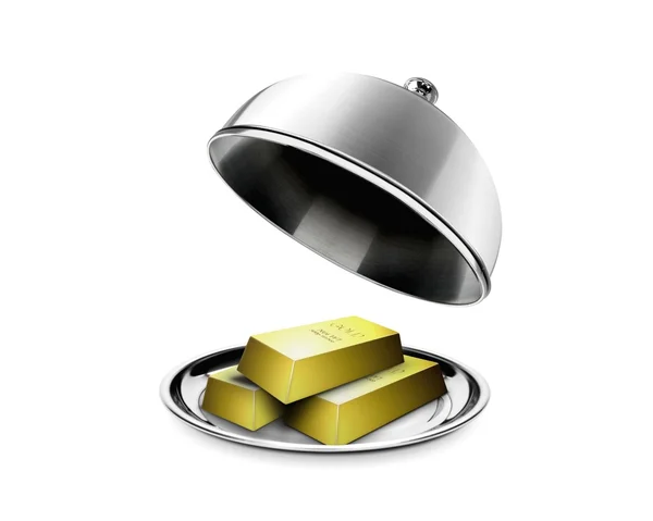 Stack av guldtackor på tallrik — Stockfoto
