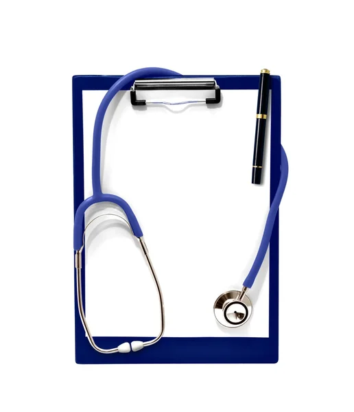 Stethoscope and clipboard with pen — Stock Photo, Image