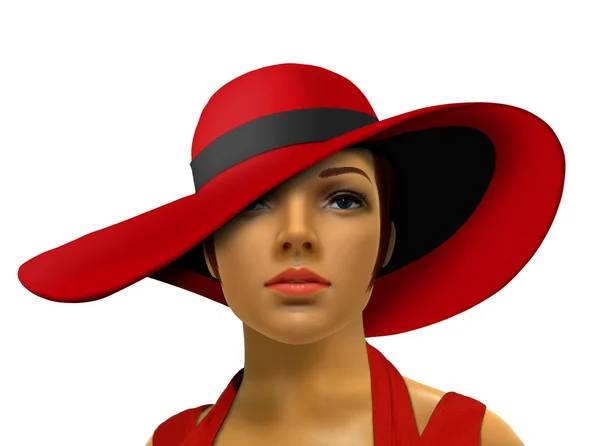 Maniquí en rojo con sombrero grande — Foto de Stock