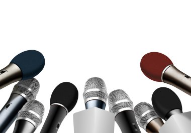 Press conference microphones over white clipart