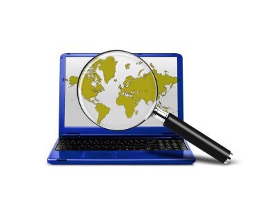 Bilgisayar laptop internet arama büyüteç ile