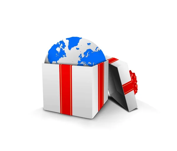 Gift box with earth globe inside — Stock Photo, Image