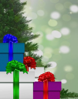 hediye kutusu Noel ağacı tarafından yığını