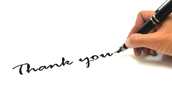 Hand writing thank you over white Stock Picture