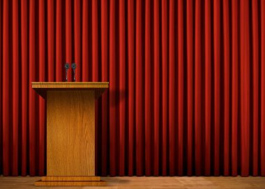 Podium on stage over red curtain clipart