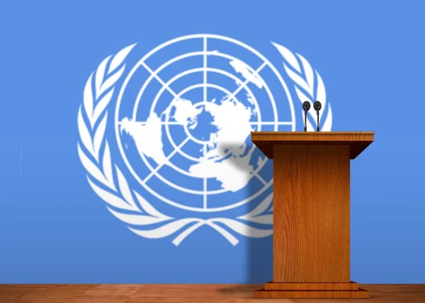 Bandeira do pódio e das Nações Unidas — Fotografia de Stock