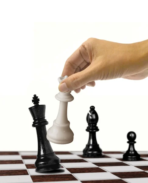 Queen checkmate on king over white — Stock Photo, Image