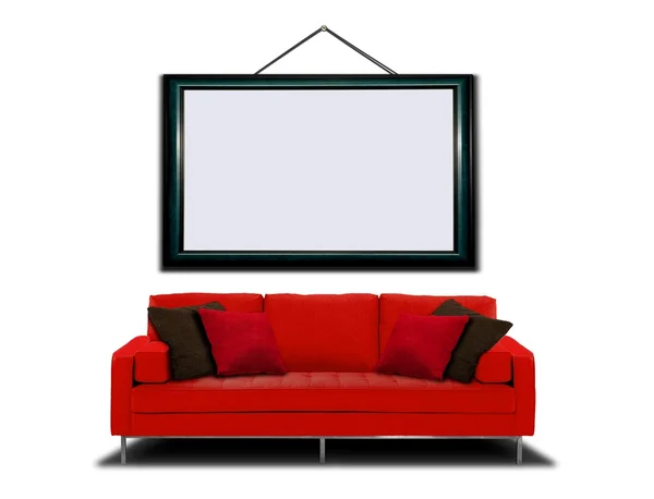 Rode sofa met fotolijst over Wit — Stockfoto