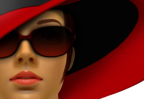 Maniquí de Mujer Rojo con Sombrero y Sombras — Foto de Stock