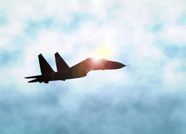Jet Fighter au-dessus de la lumière du soleil — Photo