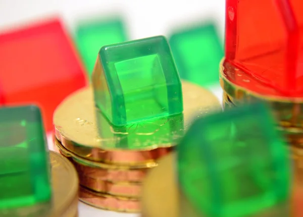 Houses and Coins Closeup — Stock Photo, Image