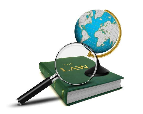 Magnifying Glass and the Book of Law with Globe — Stock Photo, Image