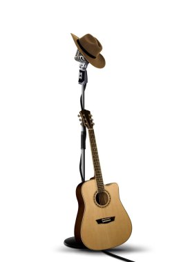 kovboy şapkası ve gitar Vintage mikrofon