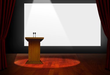 Seminer podyum ve Sahne Alanı'nda boş bir ekran