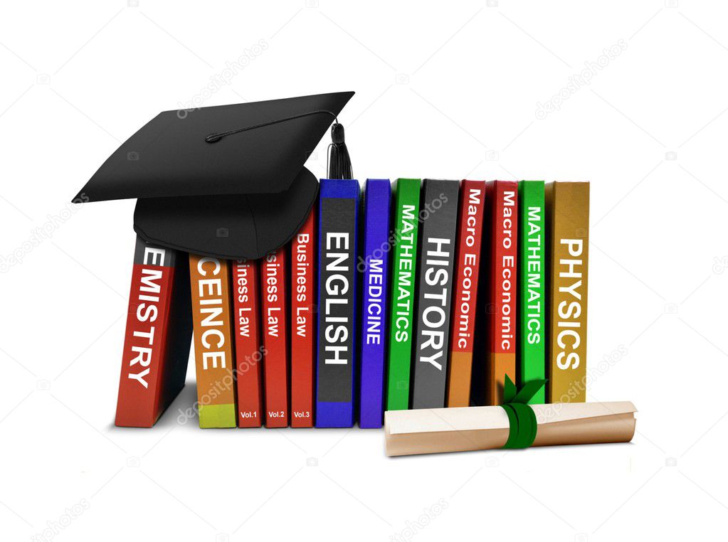 Row Books and Mortarboard with Scroll