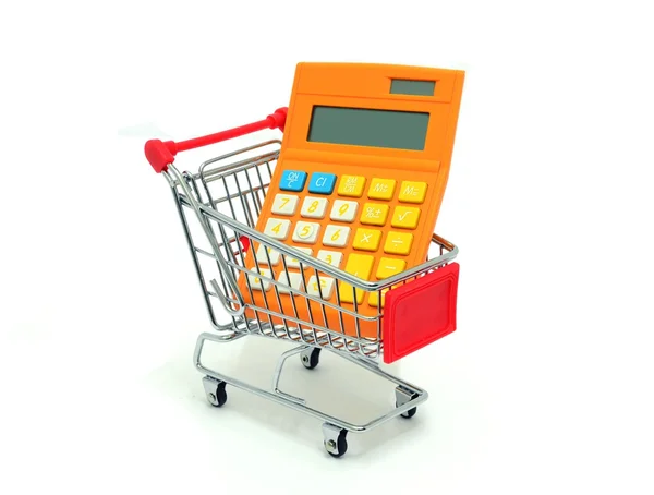 Calculator in Shopping Trolley — Stock Photo, Image