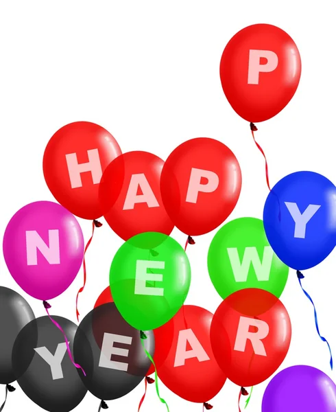 Felice anno nuovo palloncini galleggianti — Foto Stock
