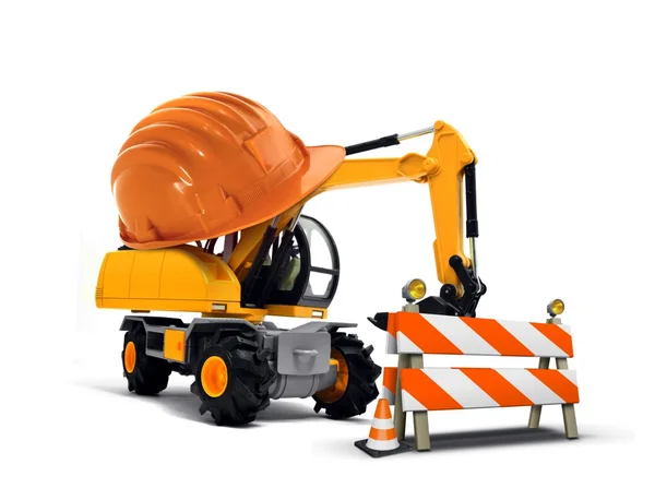 Excavator with Hard Helmet and Barrier — Stock Photo, Image