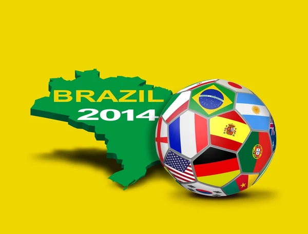 Soccer Ball with Team Flags and Brazilian Map — Stock Photo, Image