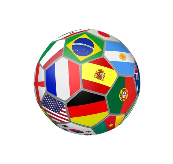 Μπάλα ποδοσφαίρου με Παγκόσμιο Κύπελλο ομάδες σημαίες — Φωτογραφία Αρχείου
