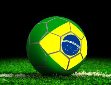 çimenlerin üzerinde Brezilya bayrağı futbol topu