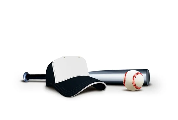 Καπέλο του μπέιζμπολ με νυχτερίδας και μπάλα — Φωτογραφία Αρχείου