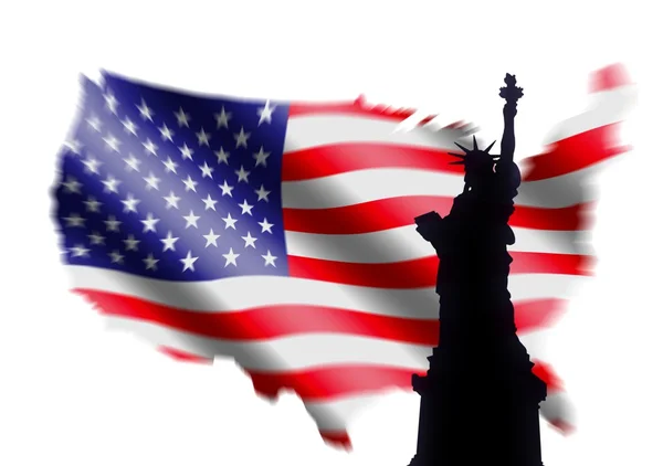 American Flag and Statue of Liberty — Stock Photo, Image